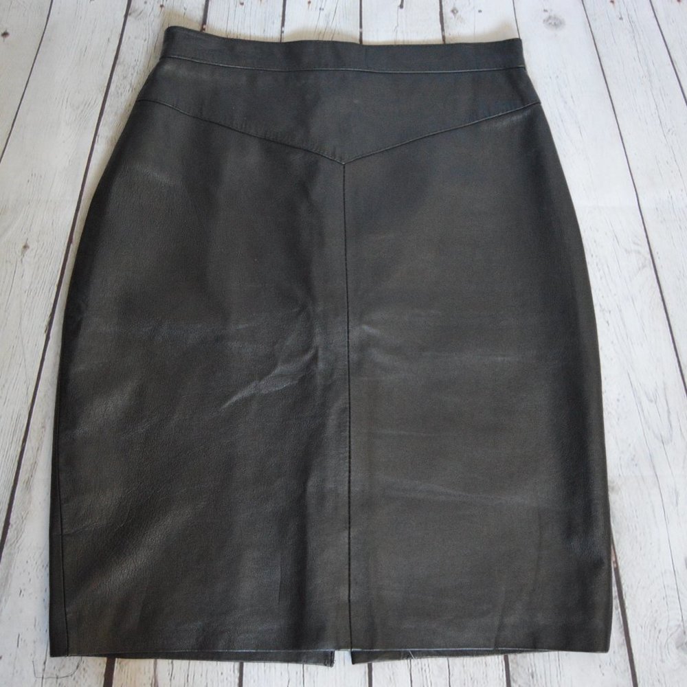 Vintage Genuine Leather Pencil Skirt with Slit
